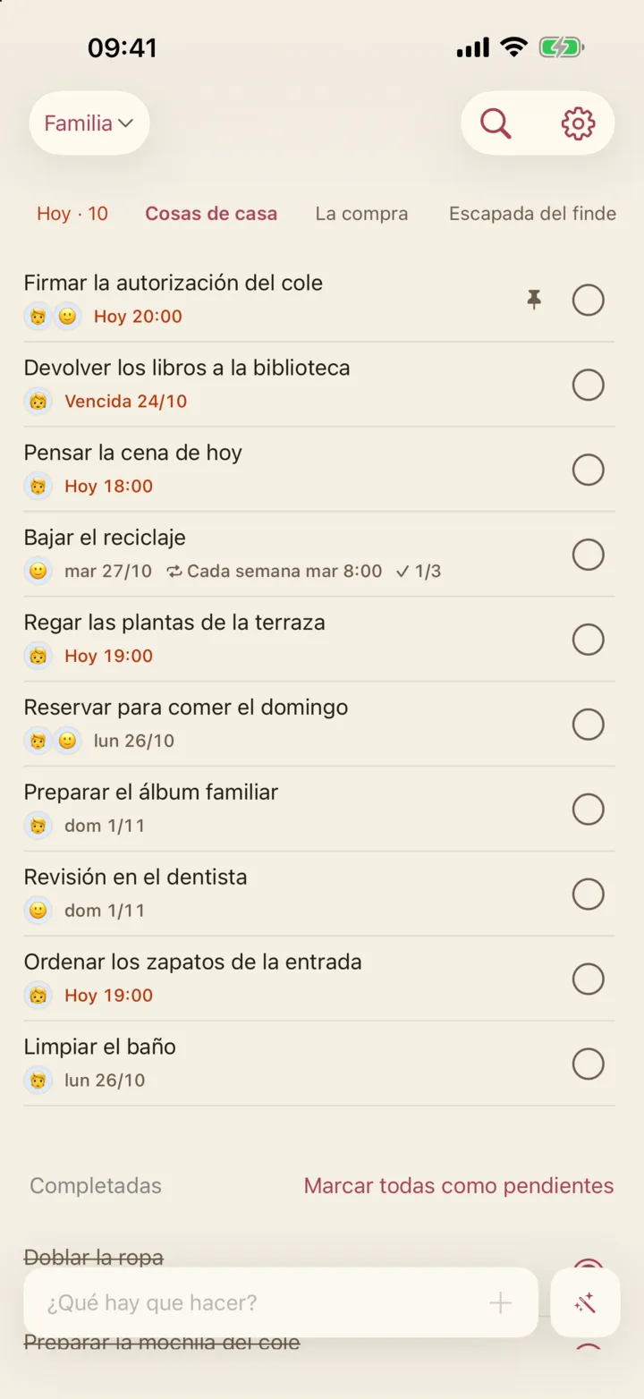 La lista «Casa» compartida con la familia